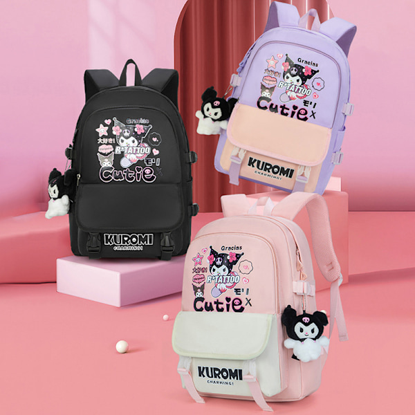 Kuromi co-branded skolesekk jenter ryggsekk for tredje til sjette klasse søte barneskoleelever stor kapasitet ungdomsskoleelever 6120 l 6120 Small Pink [Grades 1-2] naked bag