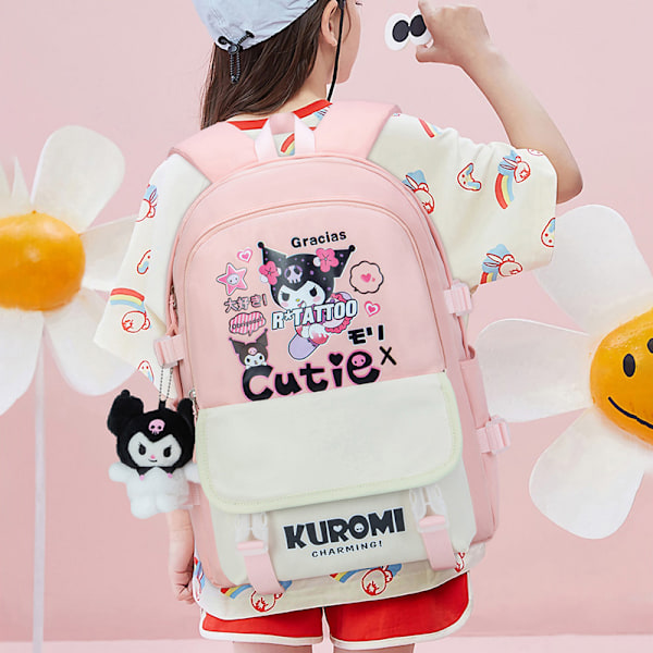 Kuromi co-branded skolesekk jenter ryggsekk for tredje til sjette klasse søte barneskoleelever stor kapasitet ungdomsskoleelever 6120 l 6120 large pink With [doll]