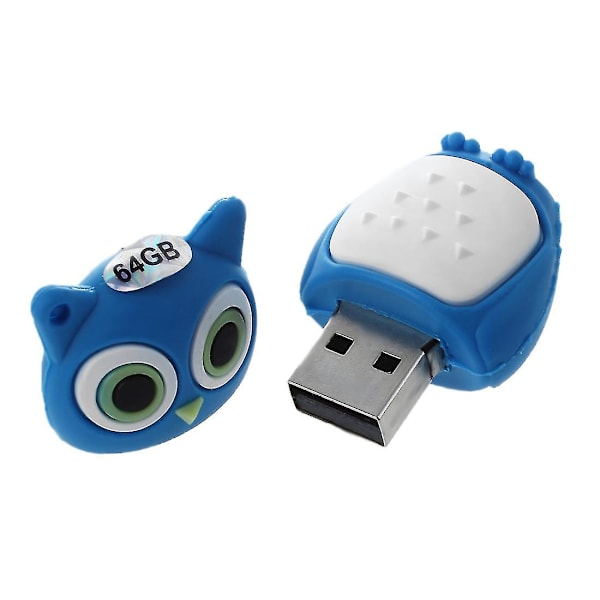 64 GB USB 2.0 minnespinne Flash-penna nyckel uggla form blå