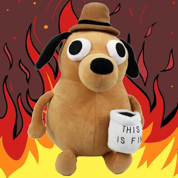 22cm This Is Fine Meme Hund Plysch Kaffeekopp Fylld Plysch Leksak