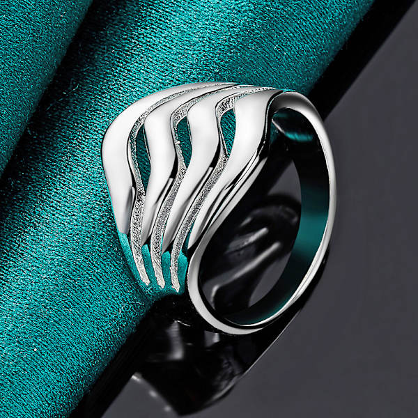 925 Sterling Silver Ring Slät Vågig Ring 6-10 Mode Charm Smycken 7