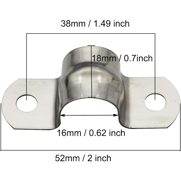 30 st U-formade remmar med två hål, M16, för styva rör, klämma i rostfritt stål 304, rörremsspännare, passar för rör med 16 mm (0,62 tum)