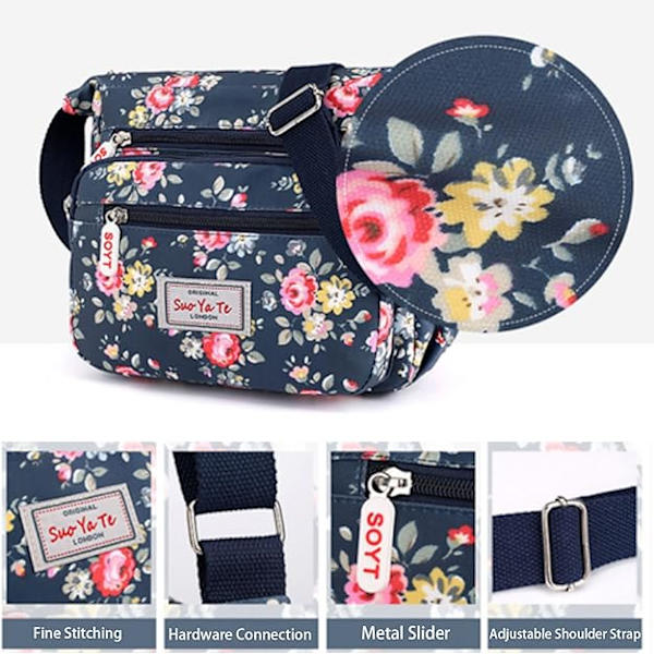 Kvinnors multi-ficka casual crossbody handväska vattentät axel nylon väska