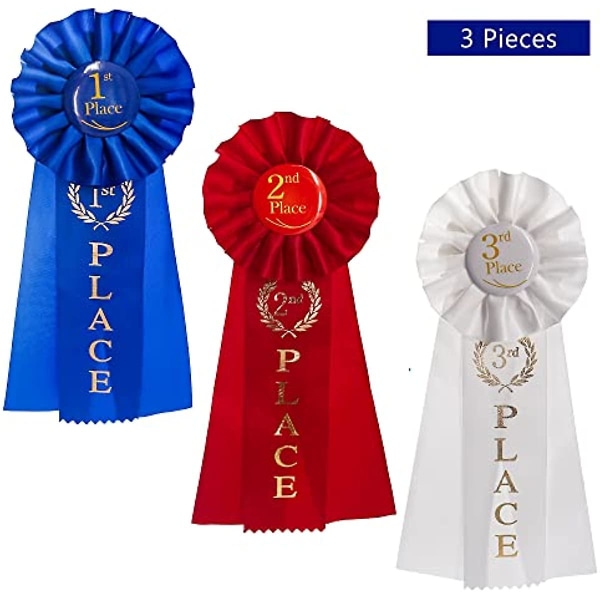 Palkintonauhat Rosette Ribbon Victory -palkinto Nauha Sininen, punainen, valkoinen - 1., 2., 3. sija luokkahuonepalkinnoille Voittaja Suuri ensimmäinen toinen ja kolmas sija