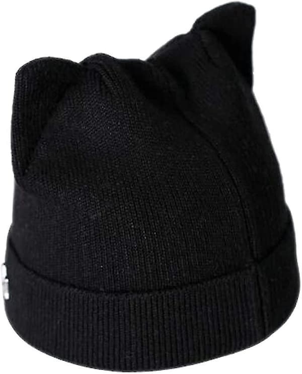 Dam vinter stickad mössa varm mode mössa katt öra mössa