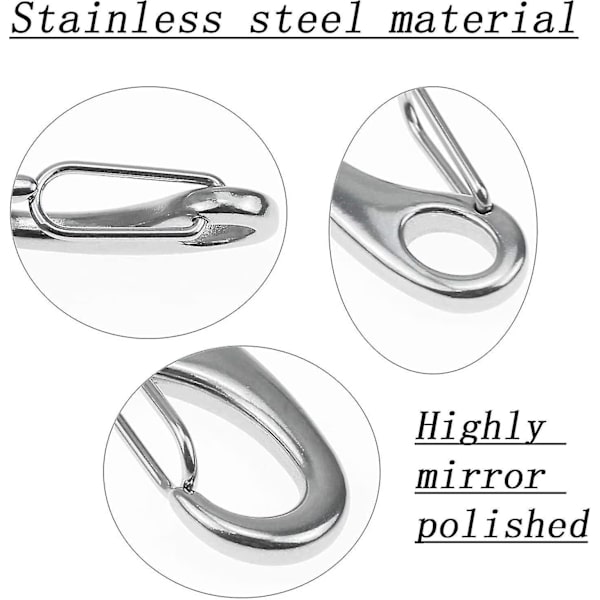 6 st 304 rostfria karbinhakar, 50 mm rostfria karbinhakar, 304 rostfritt stål äggformade karbinhakar, för utomhusklättring camping vandring Shibaod