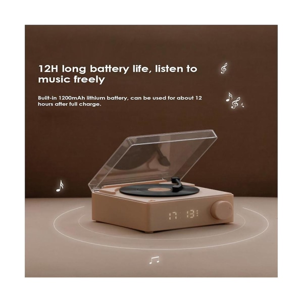 Multifunksjonell Bluetooth-høyttaler Vekkerklokke Vinylplatespiller Desktop Sound Box For Room Bedroom