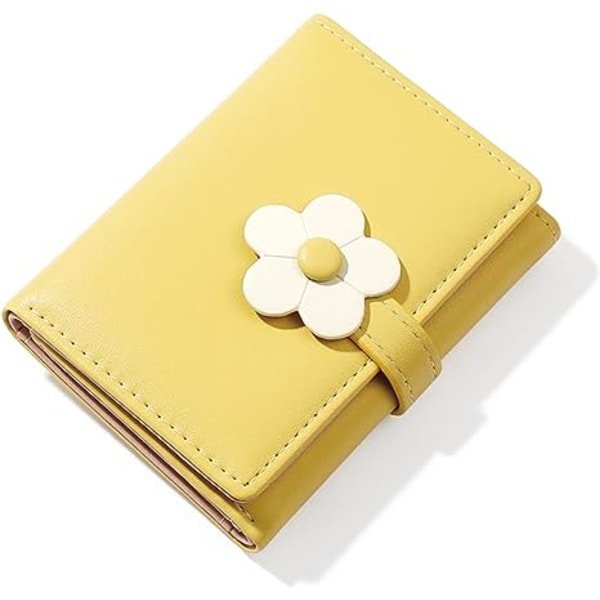 Kvinder Pige tegnebog Sød blomst Tri-Fold tegnebog PU læder pung Slank kort tegnebog Lille Trifold kontant kortholder taske (Z-gul)