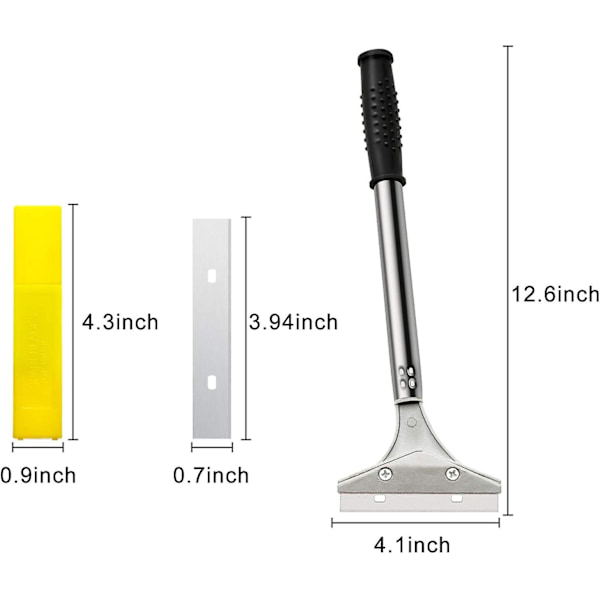 4 tommer skraber med barberblad til fliser, maling, gulv, tapetfjernelse, glat skraber med 10 udskiftelige blade, 2 stk. (sort)