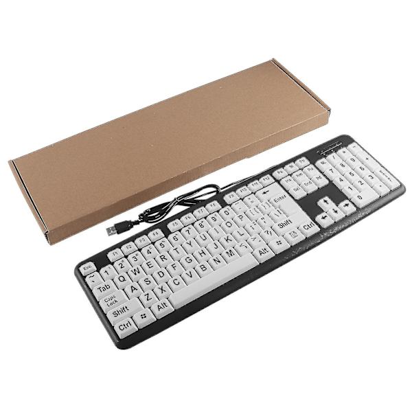 Stort tangentbord med tråd, stora bokstäver, USB-tangentbord för synskadade