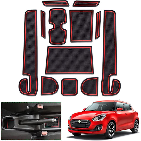 Suzuki Swift/Sport/Hybrid 2017-2021 2022 Halkskyddsmattor, Suzuki Swift Gummimattor för mittkonsol armstöd, mugghållare, dörrtätning (röd)