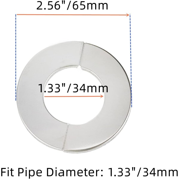 Seinälaippa, pyöreä ruostumattomasta teräksestä valmistettu suojalevy halkaisijaltaan 1,33"/34 mm putkelle, 2 kpl pakkaus