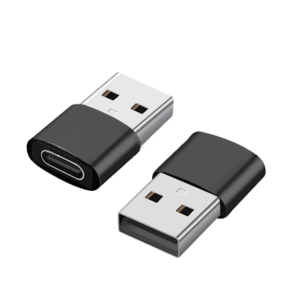 2-pakning USB-C til USB-adaptere for dataoverføring og lading, svart