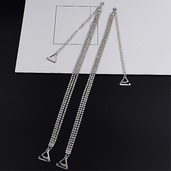 Rhinestone BH-stropper Usynlig Skulderstropper Justerbar Anti-Slip BH-bælte Til BH-toppe Kjole Kvinder Piger, Sølv (xiatian)
