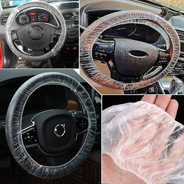 100 st Universal Transparent Rattstyrningsöverdrag Skyddande Elastisk Vattentät Plastlock Överdrag Rattöverdrag Bilinredning Tillbehör
