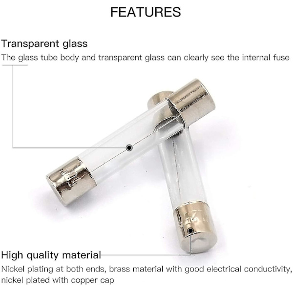 100 stk. Fine Fuse Glass Fuse Glass Tube Fuses 0.2a-20a Amp Assorteret Kit Med Opbevaringsboks 5 X 20mm Assorteret Boks