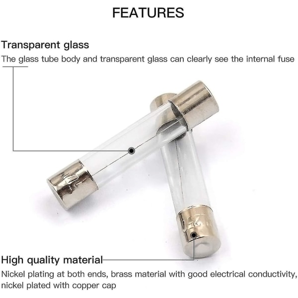 100 stk. Finsikring Glass Fuse Glass Tube Fuses 0.2a-20a Amp Assortert Kit Med Oppbevaringsboks 5 X 20mm Assortment Box