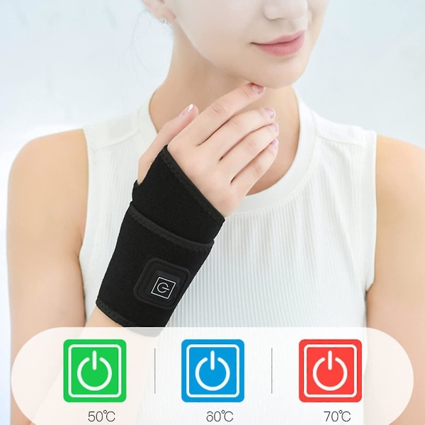 Oppvarmet håndleddsstøtte, håndleddsvarmer Elektrisk oppvarmet omslag 3-trinns temperaturkontroll