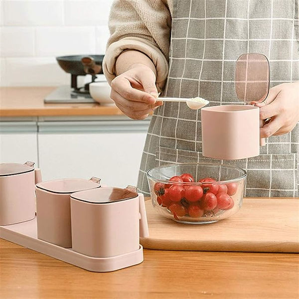 Glas krydderiglas krydderier boks peber krydderi shaker salt krydderi arrangør køkken karaffel krydderi flaske krukker beholder med skeer (Farve: D)