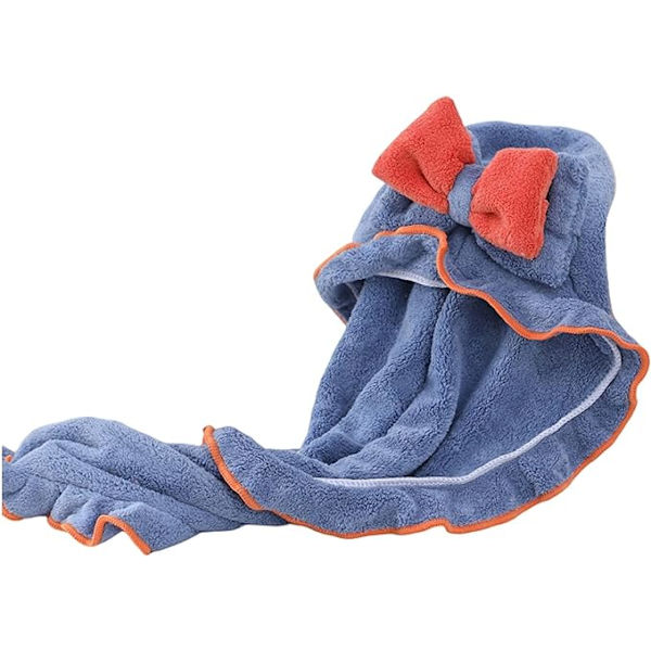 Nydelig sløyfe tørke hår håndklær korall fleece hårtørking cap superabsorberende hårtørking håndkle turban for kvinner og jenter blå