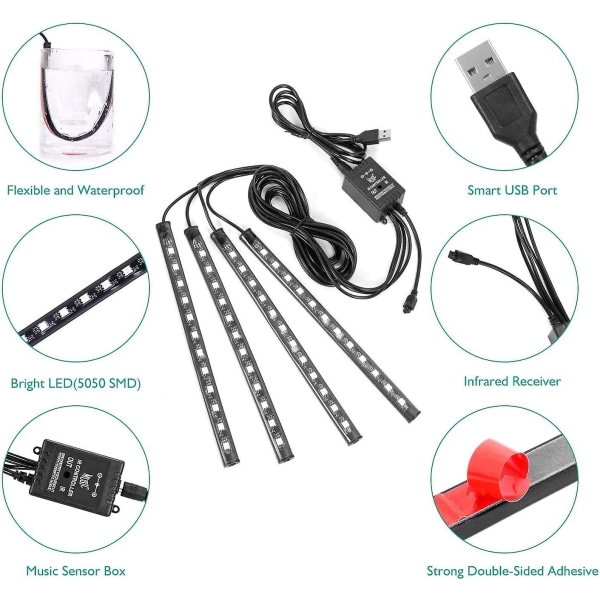 Bil LED-list, 4 st 48 USB LED