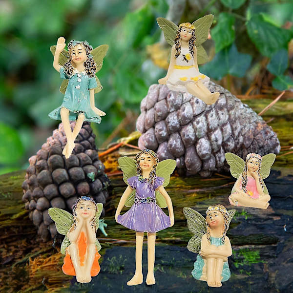 Sæt af 6 Mini Feer Figurer Havepynt Tilbehør Til Udendørs Have Græs Have Hjem Dekoration
