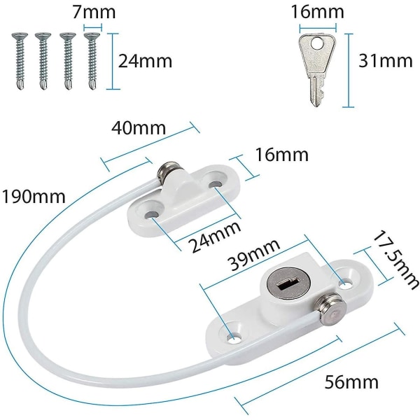 4 kpl Ikkunan Lukko, Ikkunan Turvalukko Avaimella Lapsille, Kaapelin Varkaudenestolukko