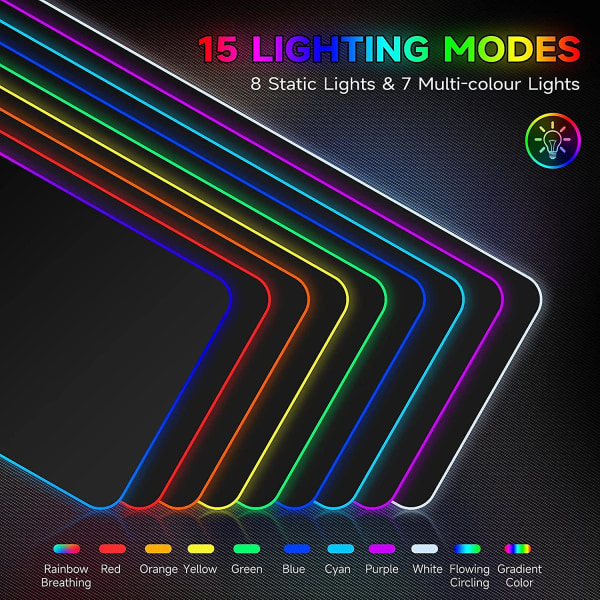 RGB Stor Spillmusmatte, XXL Mussematte 800x300x4mm, PC Spilltilbehør Mussematte, Tastatur Skrivebord Matte For Dataspillere - Svart