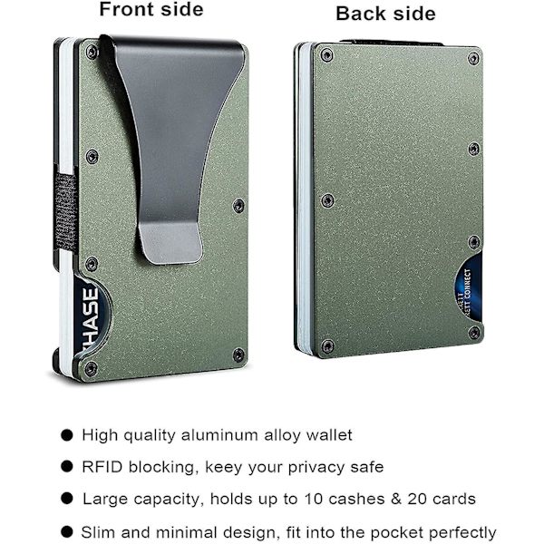 Minimalistisk plånbok i metall med penselklämma - Slim aluminium kreditkortshållare Rfid-blockerare fram
