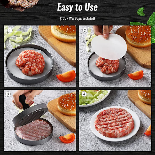 2023 - Burgerpress, Ickefast Aluminiumlegering Köttmörare, Burgerpress Med 100 Ark Hamburgerpapper