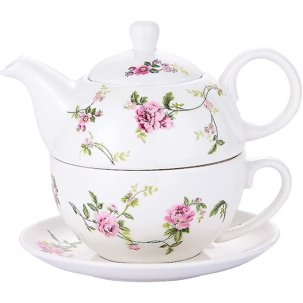 Porcelæn Te Til En, Blomster Tekande Og Kop Sæt, Rattan Blomster