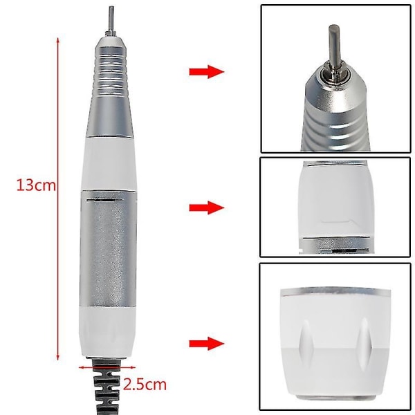 Reservehåndtak for elektrisk neglborrmaskin, 30000 o/min neglborrpenn reservehåndtak negllakkpoleringsmaskin slipemaskin håndstykkehåndtak elektrisk bærbar