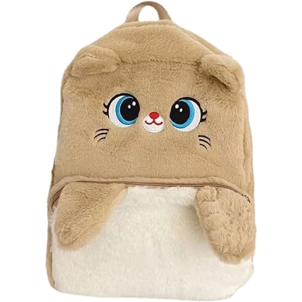 Kawaii Cat Plys rygsæk Sød vedhæng pige Teenager Kvinder Kitty Eye Ear Fuzzy taske Hyggelig bogtaske Laptop School (Khaki)