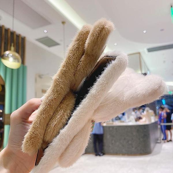Kompatibel med iPhone 13 Pro Max Fuzzy Plush Case Søt 3D Morsom Tegneserie Bjørn Håndlaget Fluffy Pels Pels Sløyfe Vinter Varm Glatt for Kvinner Jente Myk