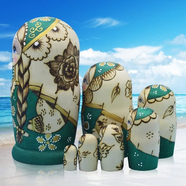7 stk. søde grønne sweater fletning pige russiske nesting dukker Matryoshka legetøj