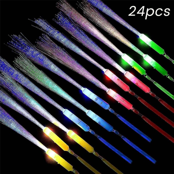 24 stk. Glow Fiber Wands Sticks Led Light Wand Fiber Optic Wands Blinkende Sticks Til Fest Bryllup H