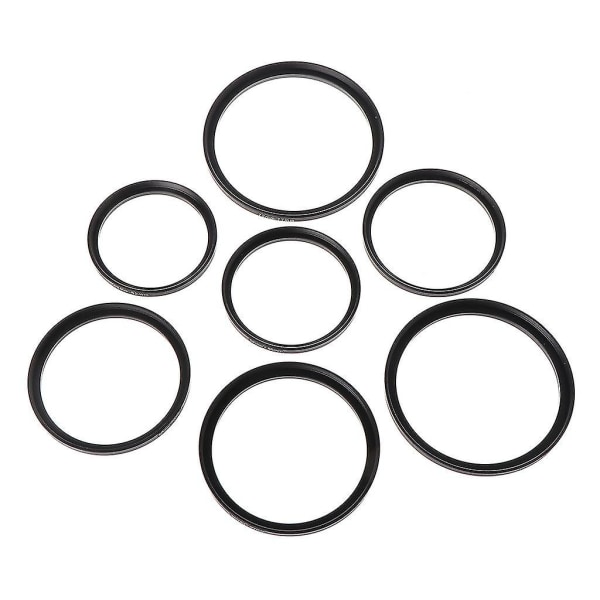 7 stk/sett 49mm-77mm Universal Svart Metall Aluminiumlegering Trinn-opp Ring Felles Kamerobjektiv Adapter Filtersett Tilbehør