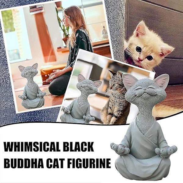 Kat Figur, Glad Kat Yoga Meditation, Zen Kat Afslappet Pose Skulptur Til Hjem Udendørs Plæne Dekoration Gaver Til Katteelskere (ash