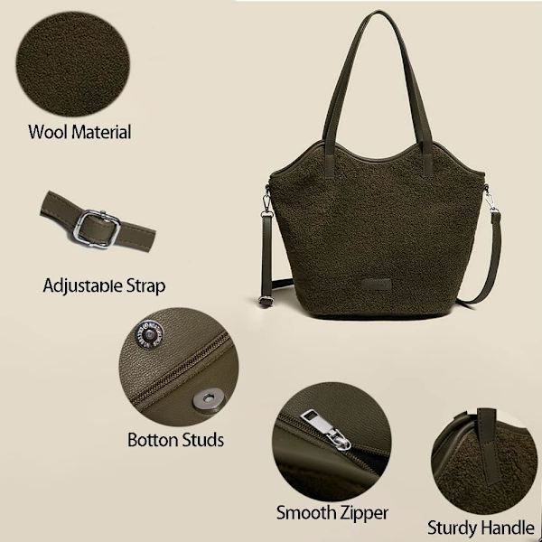 Kvinners store fleece sherpa tote bag teddy plysj fluffy pels håndvesker for kvinner jenter veske