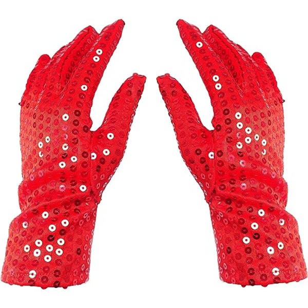 Røde funklende paillethandsker Kostumehandsker Danseperformancehandsker - til børn under 6 år