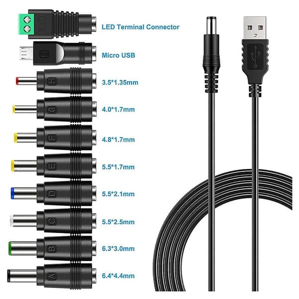 USB til DC Kabel Universal USB til DC Opladningskabel med 10 Udskiftelige Stikforbindelser Ada
