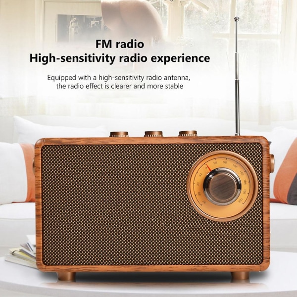 Retro FM-radio, kannettava puinen Bluetooth-radio, bassokaiutin, handsfree-MP3-soitin, tukee USB/TF-korttia/aux-toistoa