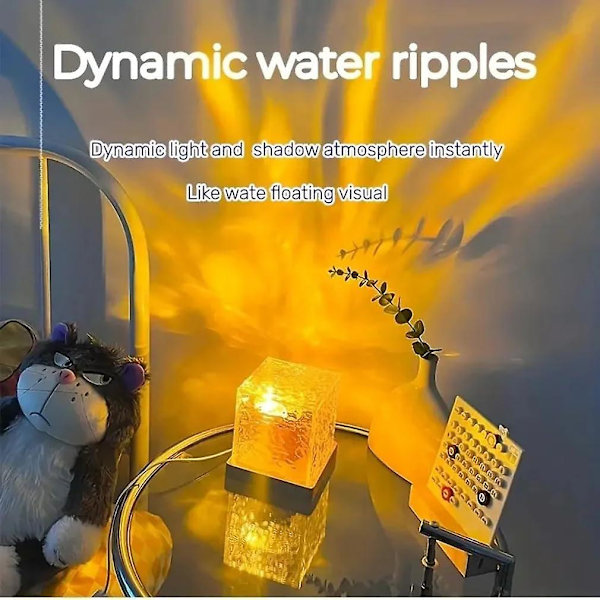 Himmelsk Vandlampe, Nordlys Cube Midnight Aura Lampe, 16 Farver Dynamisk Vandbølge Natlys med Fjernbetjening, Genopladelig