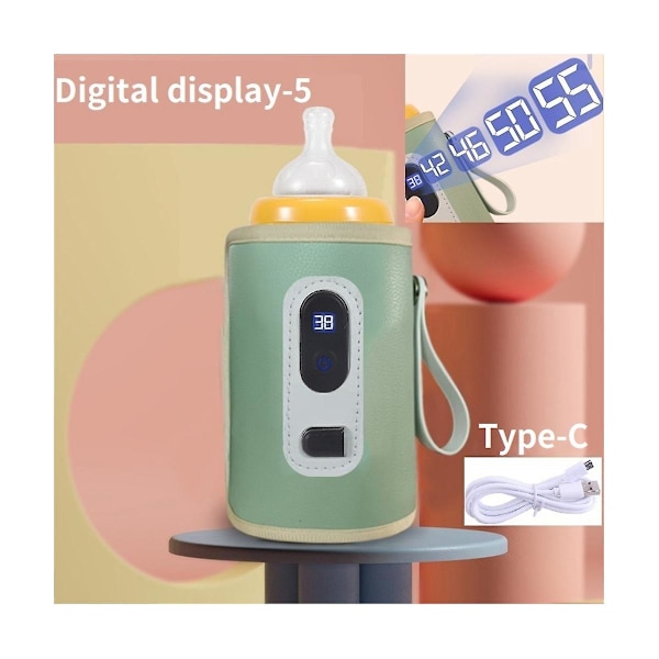 USB Melk- og Vannvarmer Reisevogn Isolerende Veske Digitalt Display Baby Ammeflaskevarmer For Utendørs Vintergrønn