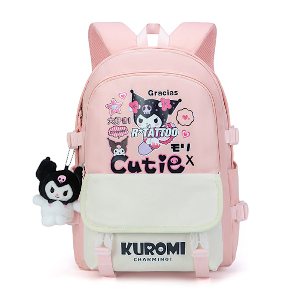 Kuromi samarbetsmärkt skolväska flickor ryggsäck för tredje till sjätte klass söta grundskoleelever stor kapacitet högstadieelever 6120 l 6120 large black Comes with [Doll + Stationery Box]