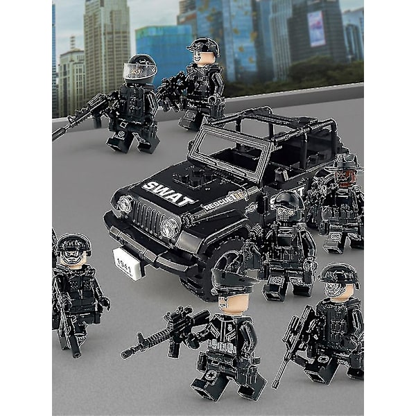 1 sæt sorte politibygninger Byggeklodser Militær Swat Teams Figur Sæt Bypoliti Model Byggeklodser Kits Børnelegetøj Nyt