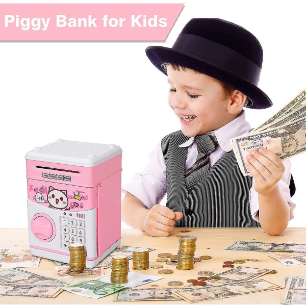 Pengarbank för barn, elektronisk spargris bankomat Autorullning Pengarsparbank med lösenord, myntkontanter Spargrispresent för tjejer Bo
