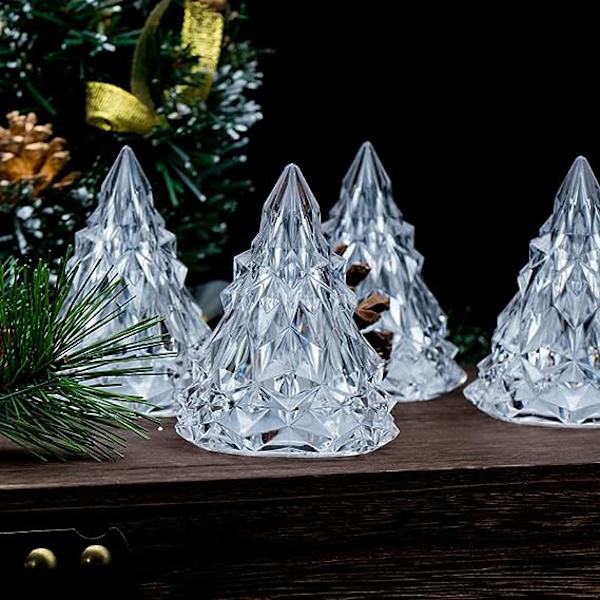 [3 Pak] Natlys Krystal Mini Juletræ Lys Flammeløs LED (Gult Lys)