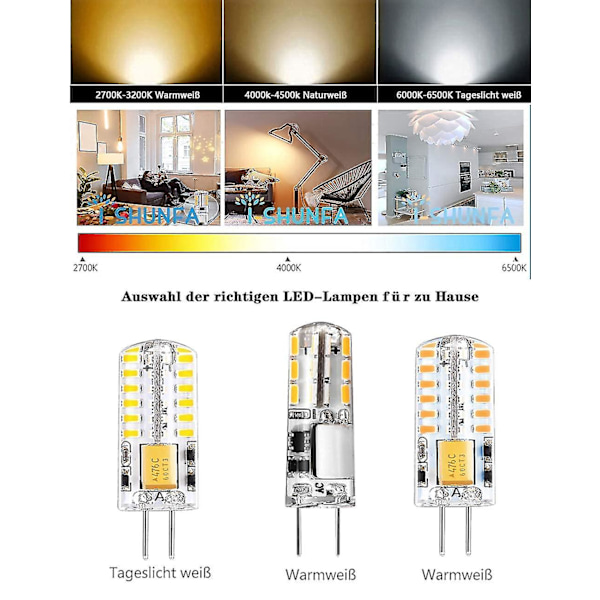 5 kpl G4 LED-lamppua 12V Päivänvalo Valkoinen 6000k 1.5W AC/DC 12V Halogeeni Vaihto 2W G4 Kanta