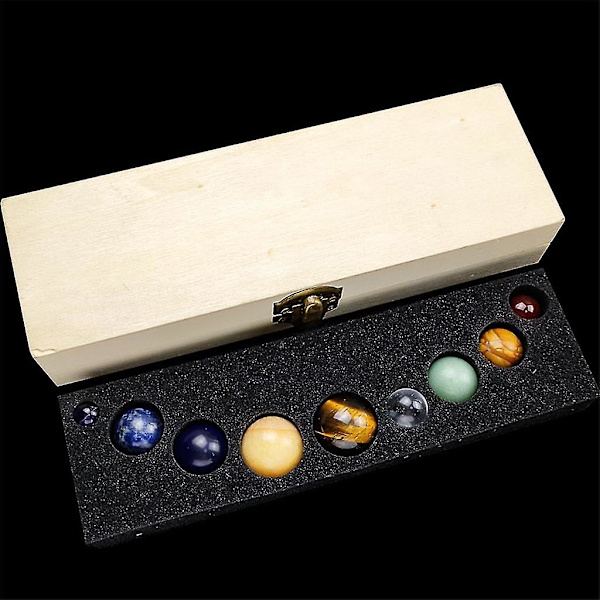 Ni-planeters solsystem naturkrystallkulekuler edelstener stein med oppbevaringsboks Feng Shui undervisning rekvisitter meditasjon dekor samling